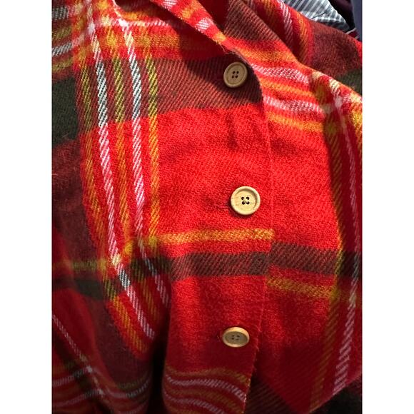 Red Plaid Button Shawl Scarf - Picture 2 of 6
